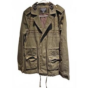 Miss Me Military Style Army Green Beaded Collar Jacket Embellished Size S
